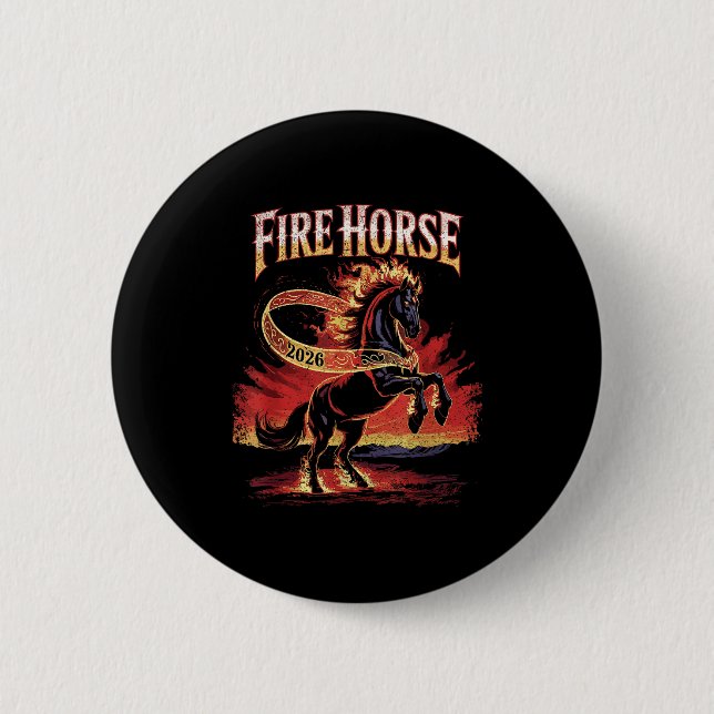 Fire Horse 2026 Zodiac Art Chinese New Year  2 Inch Round Button (Front)