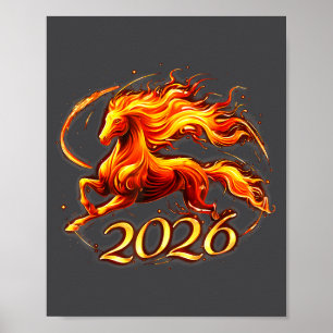 Fire Horse Chinese Zodiac Symbol 2026 Lunar New Ye Poster