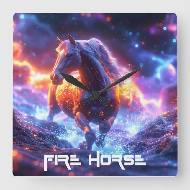 FIRE HORSE - SHENG XIAO -  SQUARE WALL CLOCK (Front)