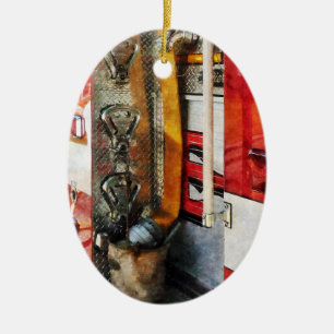 Fire Hose, Bucket and Nozzle Ceramic Ornament