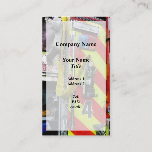 Fire Hose on Striped Fire Engine Business Card (Front)