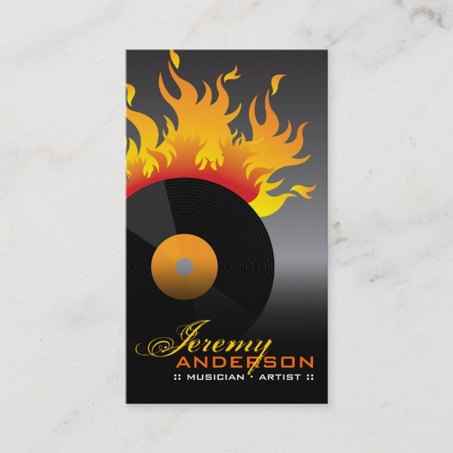 Fire Hot Flames Burn Retro Rock Old School Vinyl Business Card (Front)