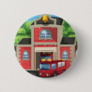 Fire House and Fire Truck 2 Inch Round Button