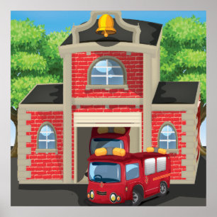Fire House and Fire Truck Poster
