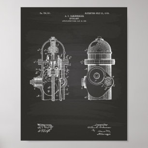 Fire Hydrant 1903 Patent Art - Chalkboard Poster