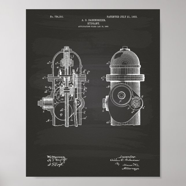 Fire Hydrant 1903 Patent Art - Chalkboard Poster (Front)