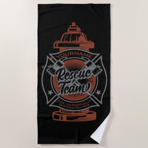 Fire Hydrant ADD NAME Fire Fighter Rescue Team Beach Towel