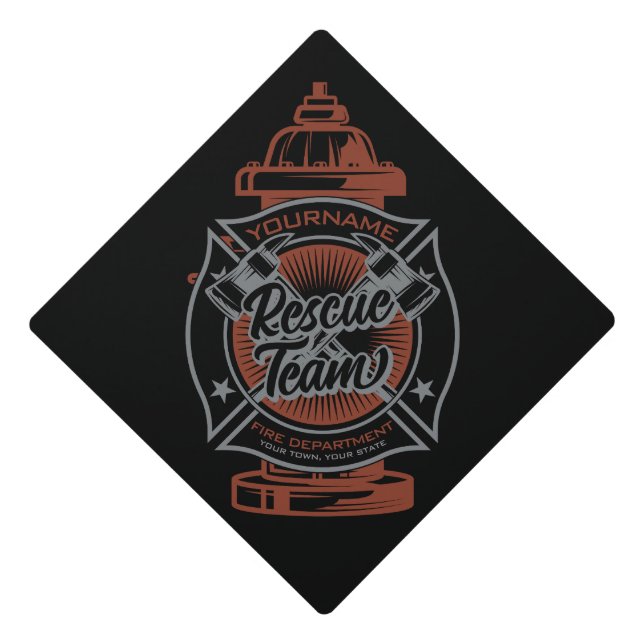 Fire Hydrant ADD NAME Fire Fighter Rescue Team Graduation Cap Topper (Front)