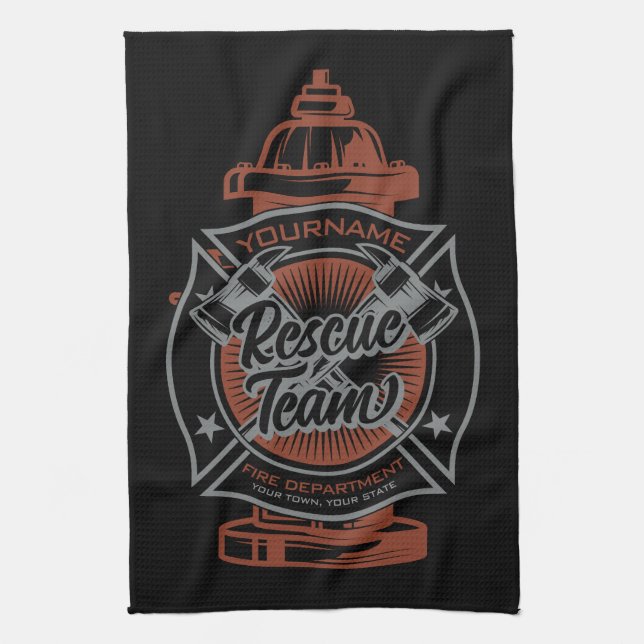Fire Hydrant ADD NAME Fire Fighter Rescue Team Kitchen Towel (Vertical)