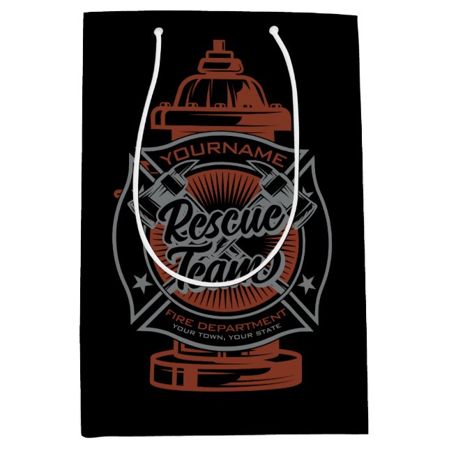 Fire Hydrant ADD NAME Fire Fighter Rescue Team Medium Gift Bag (Front)