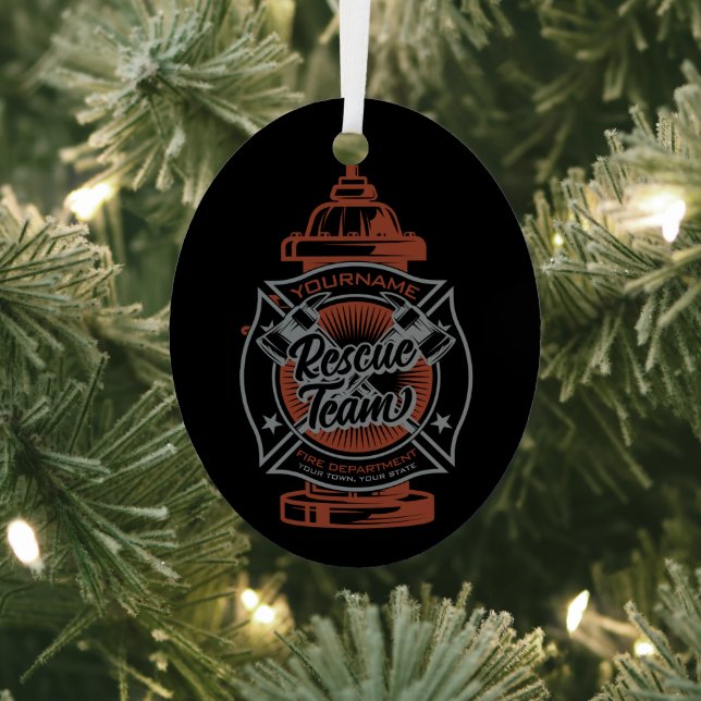 Fire Hydrant ADD NAME Fire Fighter Rescue Team Metal Ornament (Insitu)