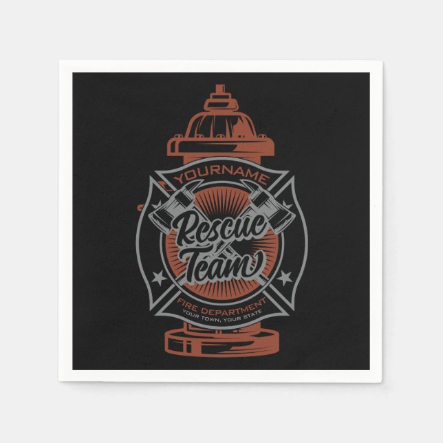 Fire Hydrant ADD NAME Fire Fighter Rescue Team Napkin (Front)