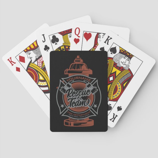 Fire Hydrant ADD NAME Fire Fighter Rescue Team Playing Cards (Back)