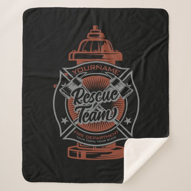 Fire Hydrant ADD NAME Fire Fighter Rescue Team Sherpa Blanket (Front)
