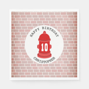 Fire Hydrant + Bricks Firefighter Birthday Party Napkin