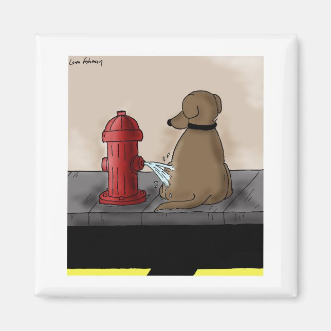 Fire Hydrant Revenge Dog Cartoon Magnet (Front)