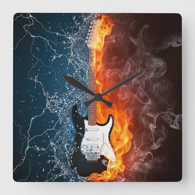 FIRE&ICE GUITAR SQUARE WALL CLOCK (Front)