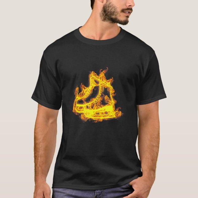 Fire Ice Skates Flaming Ice Skating Skater T-Shirt (Front)