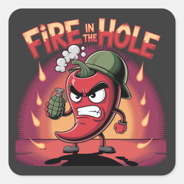 Fire in the Hole Spicy Chili Pepper Funny Pepper Square Sticker (Front)