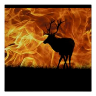 Fire in the sky Caribou Silhouette Poster