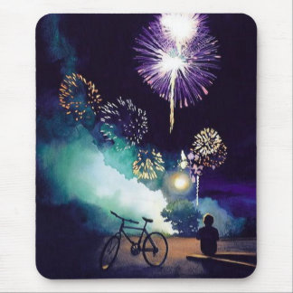"Fire in the Sky" Fireworks Watercolor Art Mouse Pad