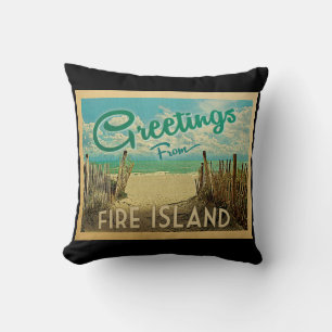 Fire Island Beach Vintage Travel Throw Pillow