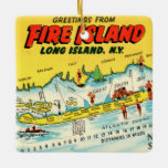 Fire Island Colourful Map Ornament<br><div class="desc">A wonderful vintage postcard map of Fire Island repurposed!</div>