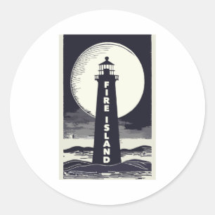 Fire Island Lighthouse New York Moon  Classic Round Sticker