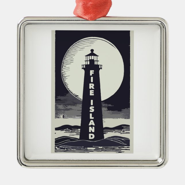 Fire Island Lighthouse New York Moon Metal Ornament (Front)