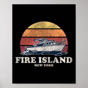 Fire Island Ny Vintage Boating 70s Retro Boat Desi Poster