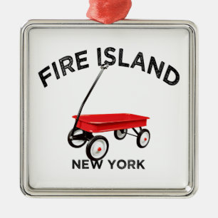 Fire Island red wagon New York summer vacation LI Metal Ornament