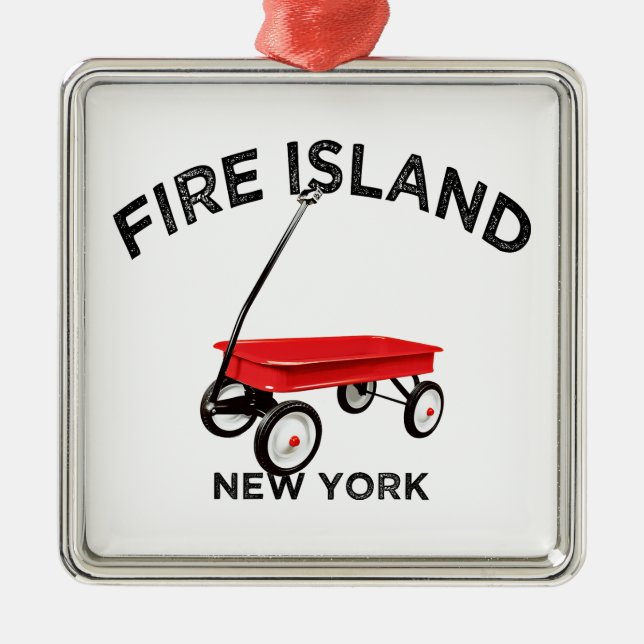 Fire Island red wagon New York summer vacation LI Metal Ornament (Front)
