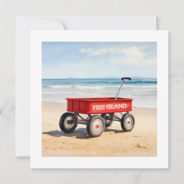 Fire Island red wagon sandy beach LI New York  Card (Front)