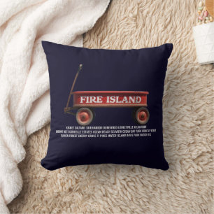 Fire Island retro red wagon beach summer vacation Throw Pillow