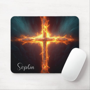 Fire Jesus Cross Art Jesus Cross Illustration Mouse Pad