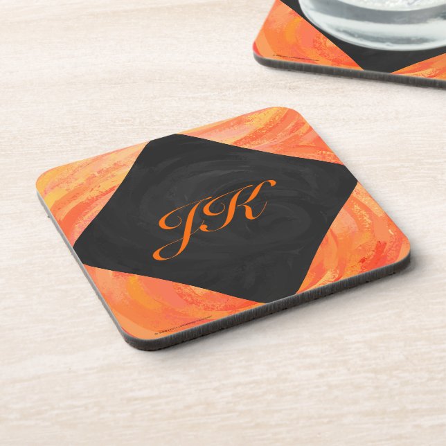 Fire Lake Orange and Black Monogram Coaster (Left Side)