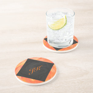 Fire Lake Orange and Black Monogram Coaster