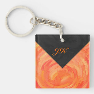 Fire Lake Orange and Black Monogram Keychain
