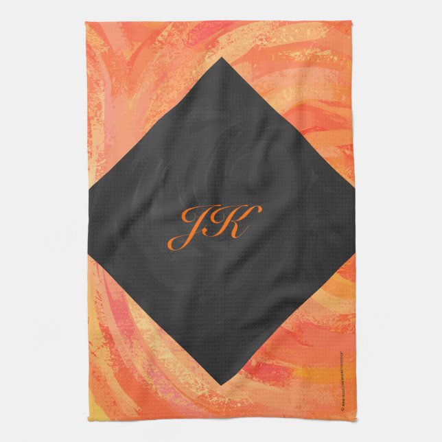 Fire Lake Orange and Black Monogram Kitchen Towel (Vertical)