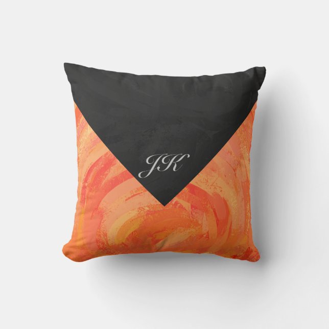 Fire Lake Orange and Black Monogram Throw Pillow (Front)