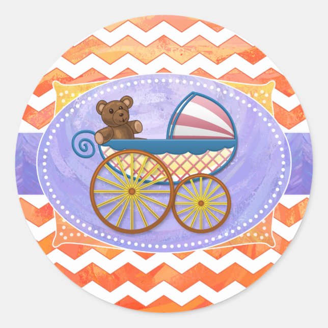 Fire Lake Orange Chevron Baby Classic Round Sticker (Front)