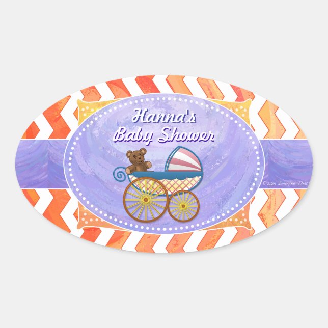 Fire Lake Orange Chevron Baby Oval Sticker (Front)