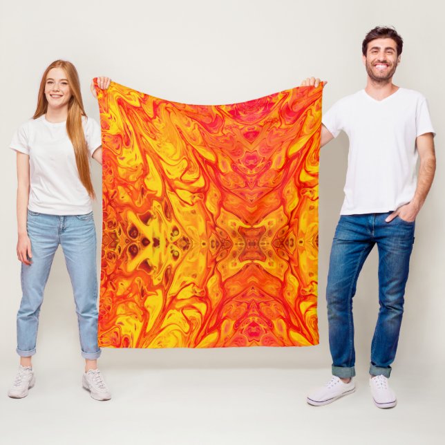 Fire lava Volcano Marble Fleece Blanket (In Situ)