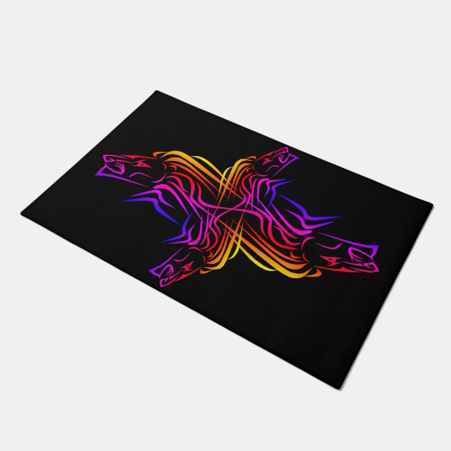 Fire Lion Black Doormat - Choose Colour (Angled)