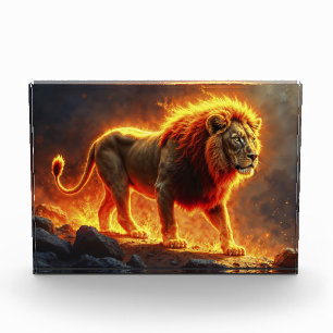 Fire Lion infernal landscape blazing mane art Photo Block