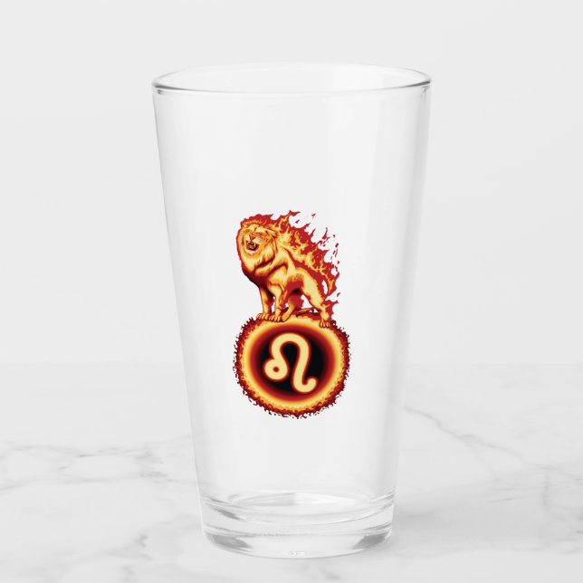 Fire Lion Symbol - Leo Zodiac Sign Glass (Front)