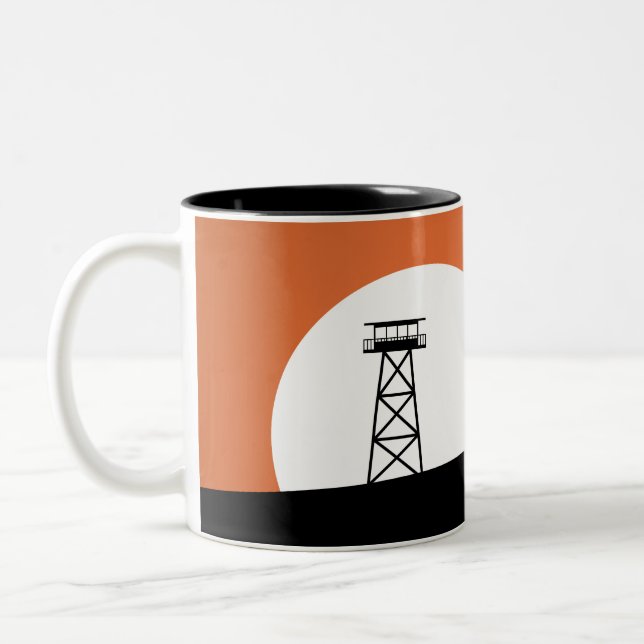 Fire Lookout Tower Sunset Two-Tone Coffee Mug (Left)