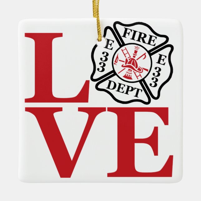 FIRE LOVE with maltese cross and engine number Ceramic Ornament (Front)