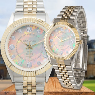 Fire Opal Diamond Dial Editable Custom Saying Watch