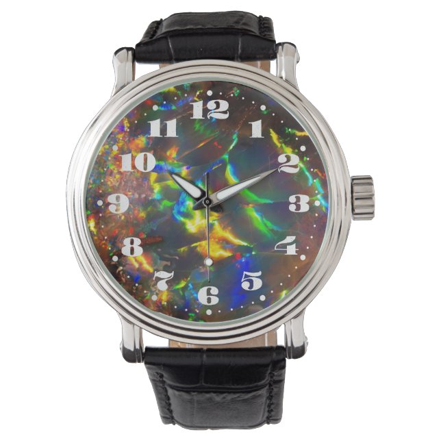 Fire Opal Gemstone with Vintage Numbers Watch (Front)